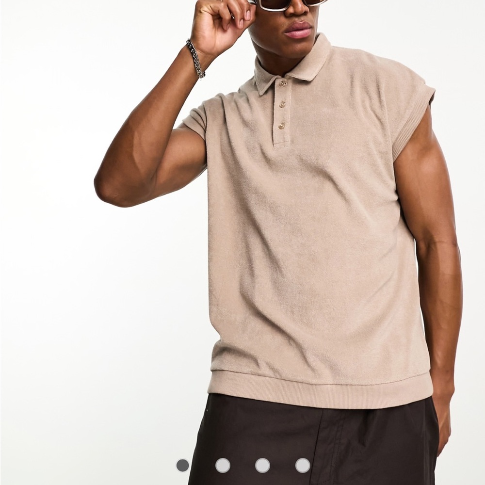 Asos oversized vest men Size Medium neutral with polo collar‎ in terrycloth